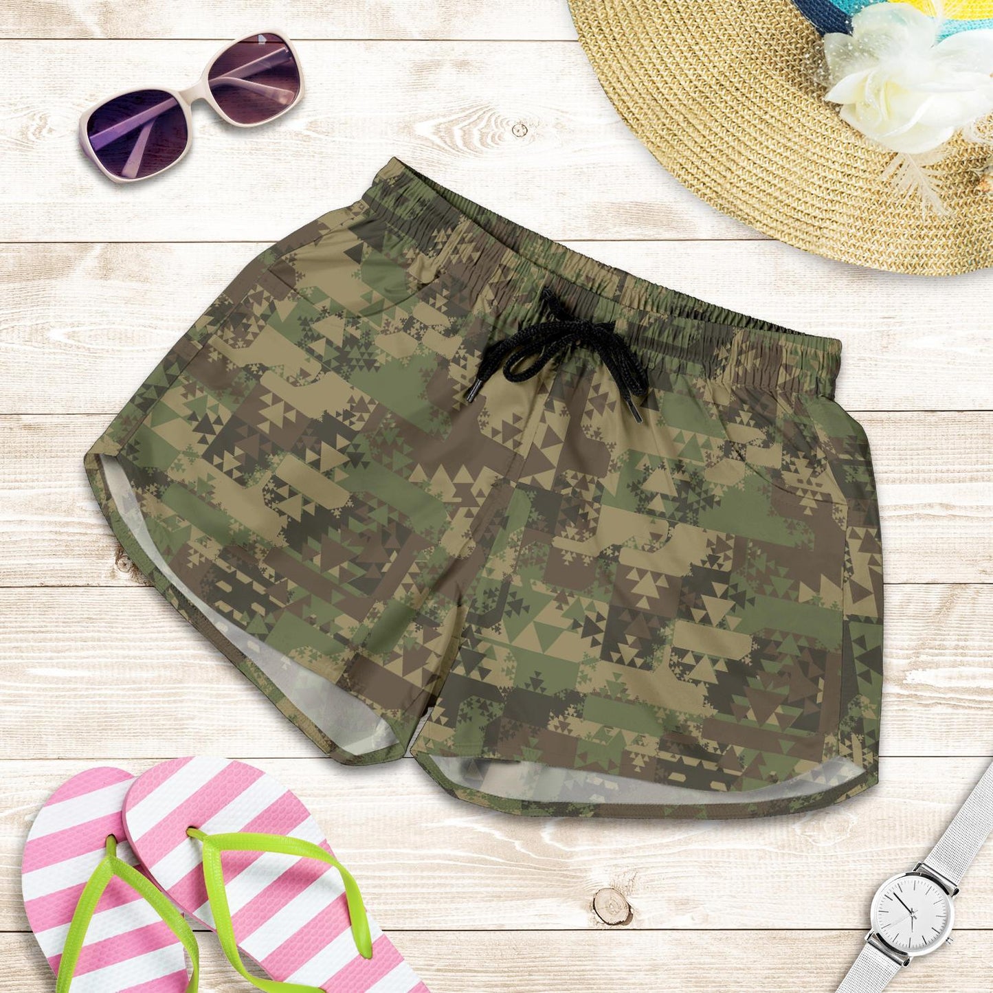 Camouflage Aztec Green Army Print Women Shorts-JTAMIGO.COM
