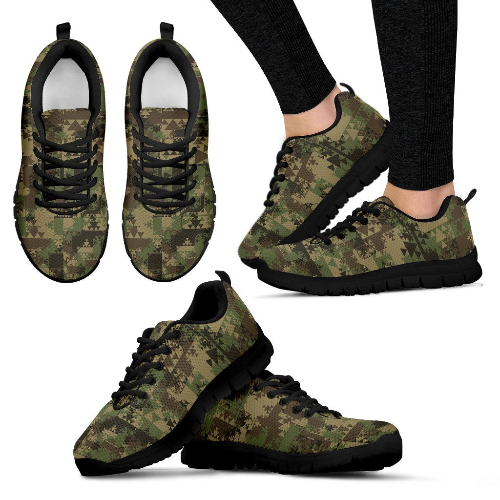 Camouflage Aztec Green Army Print Women Sneakers Shoes