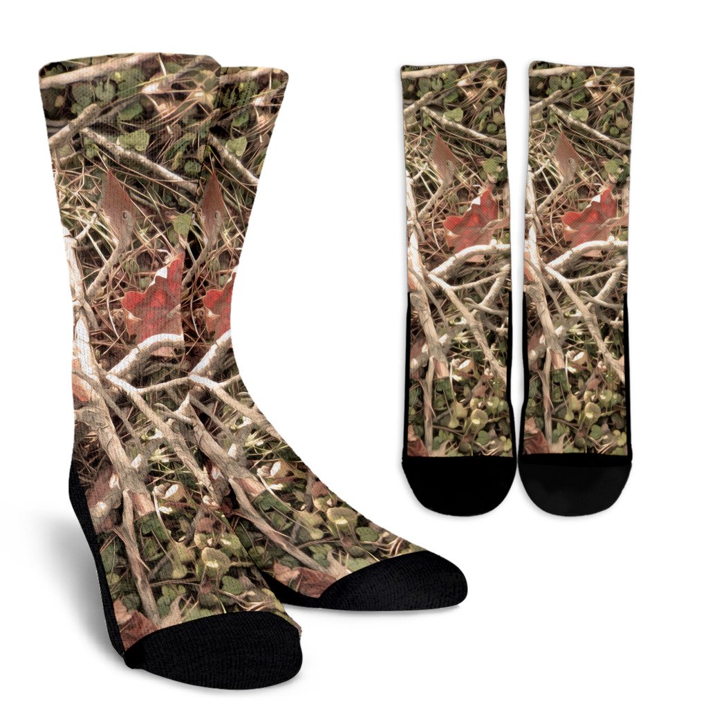 Camouflage Realistic Tree Authumn Print Crew Socks