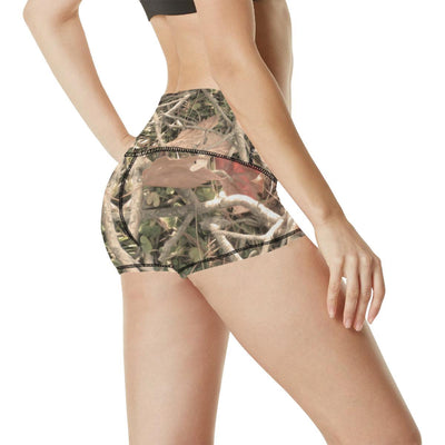 Camouflage Realistic Tree Authumn Print High Waisted Spandex Shorts-JTAMIGO.COM