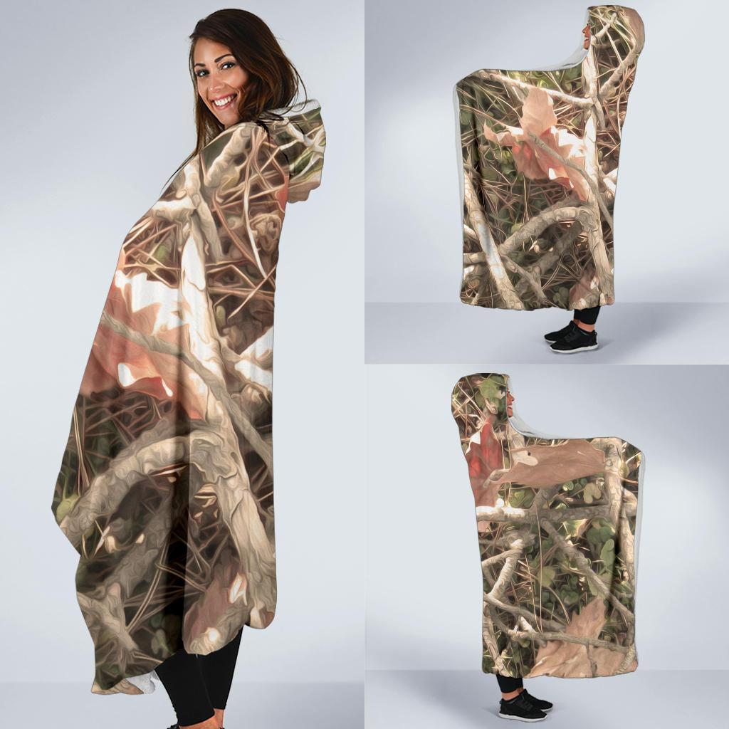 Camouflage Realistic Tree Authumn Print Hooded Blanket-JTAMIGO.COM