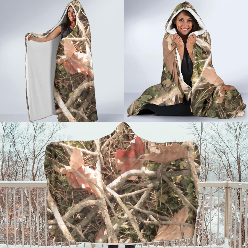 Camouflage Realistic Tree Authumn Print Hooded Blanket-JTAMIGO.COM