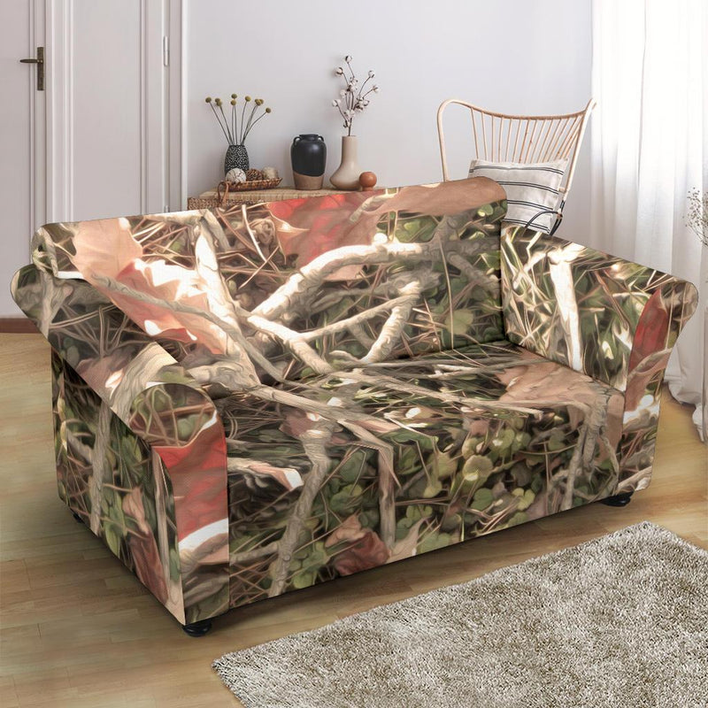 Camouflage Realistic Tree Authumn Print Loveseat Slipcover-JTAMIGO.COM