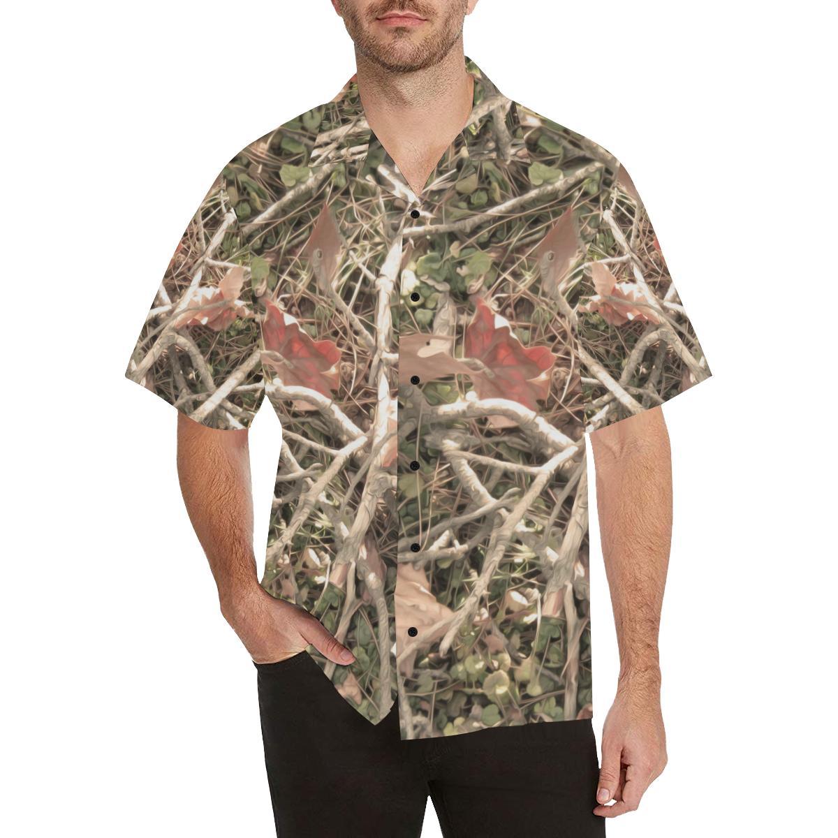 Camouflage Realistic Tree Authumn Print Men Aloha Hawaiian Shirt