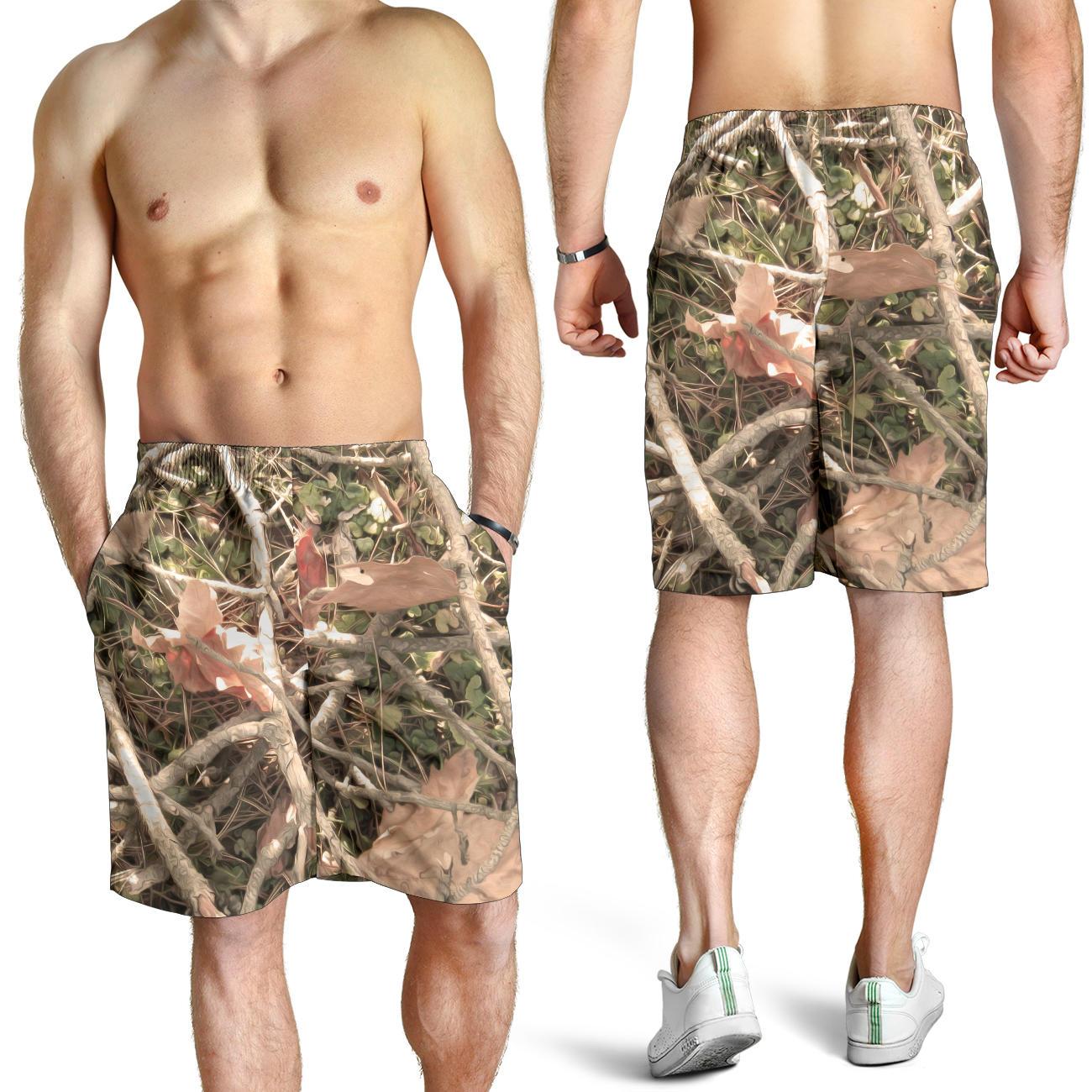 Camouflage Realistic Tree Authumn Print Mens Shorts-JTAMIGO.COM