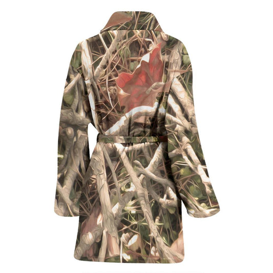 Camouflage Realistic Tree Authumn Print Women Bath Robe-JTAMIGO.COM