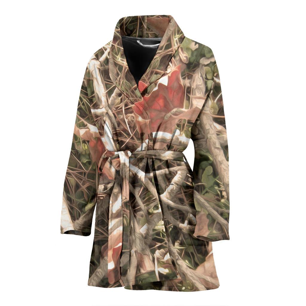 Camouflage Realistic Tree Authumn Print Women Bath Robe-JTAMIGO.COM