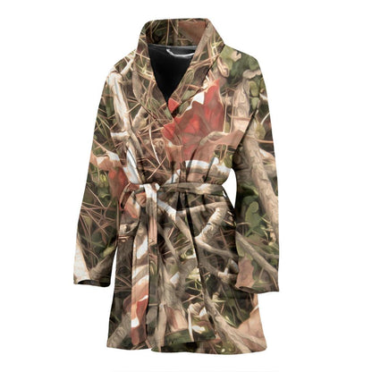 Camouflage Realistic Tree Authumn Print Women Bath Robe-JTAMIGO.COM