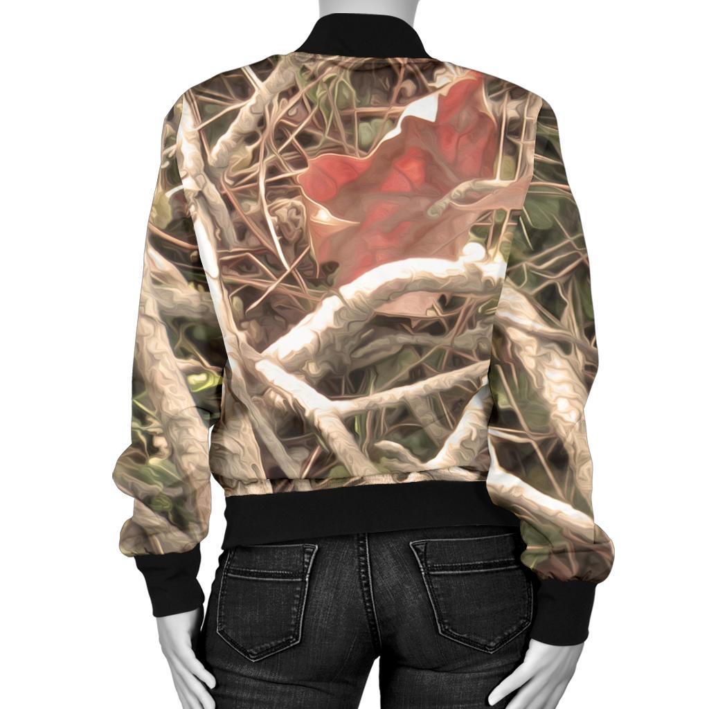 Camouflage Realistic Tree Authumn Print Women Casual Bomber Jacket