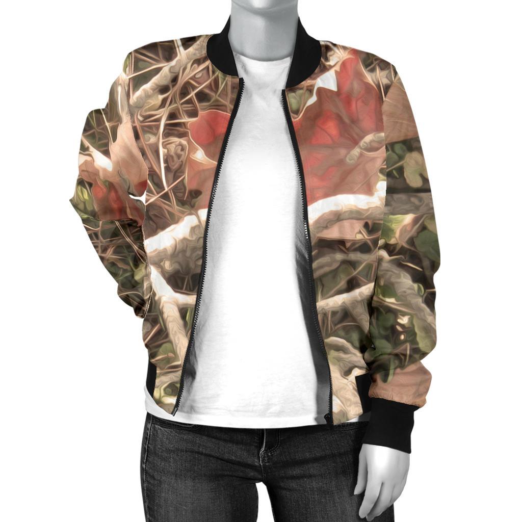 Camouflage Realistic Tree Authumn Print Women Casual Bomber Jacket
