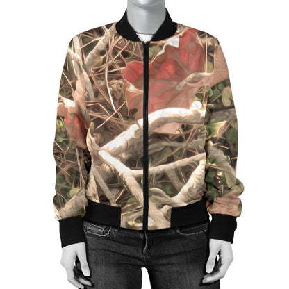 Camouflage Realistic Tree Authumn Print Women Casual Bomber Jacket