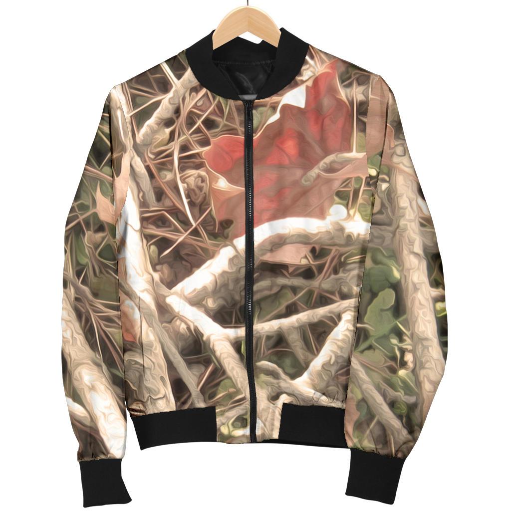 Camouflage Realistic Tree Authumn Print Women Casual Bomber Jacket