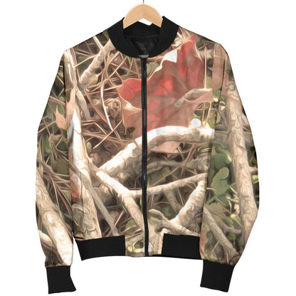 Camouflage Realistic Tree Authumn Print Women Casual Bomber Jacket