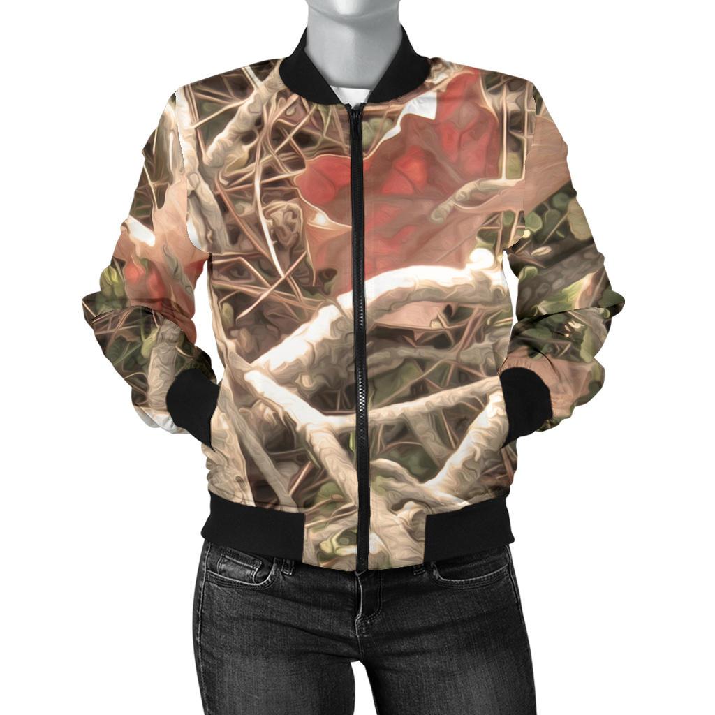 Camouflage Realistic Tree Authumn Print Women Casual Bomber Jacket