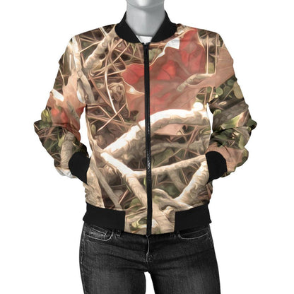 Camouflage Realistic Tree Authumn Print Women Casual Bomber Jacket