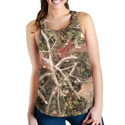 Camouflage Realistic Tree Authumn Print Women Racerback Tank Top