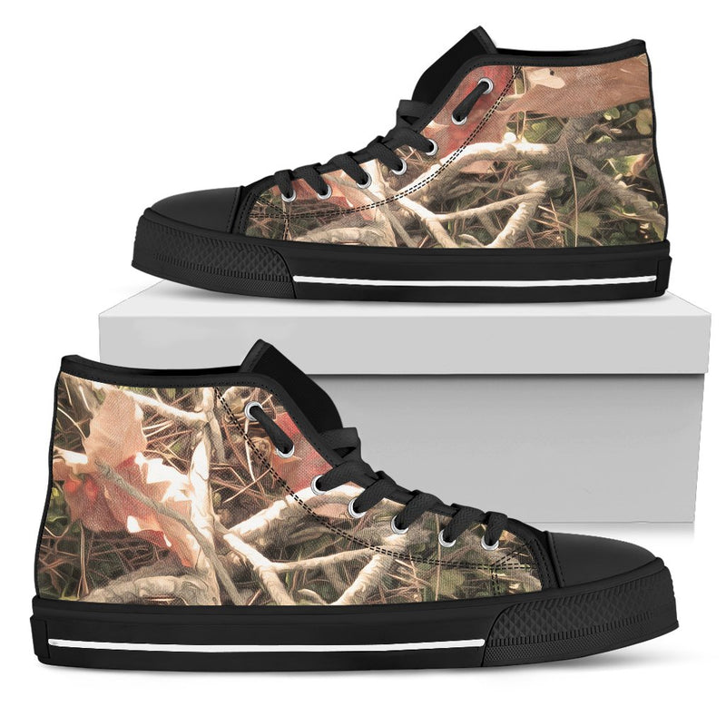 Camouflage Realistic Tree Autumn Print Women High Top Shoes