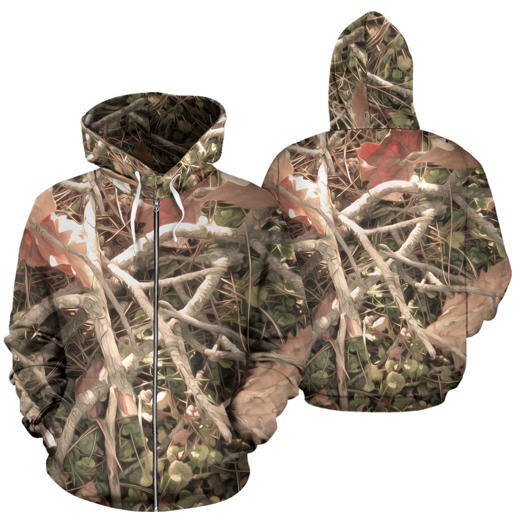 Camouflage Realistic Tree Autumn Print Zip Up Hoodie