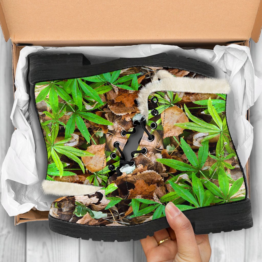 Camouflage Realistic Tree Fresh Print Faux Fur Leather Boots-JTAMIGO.COM