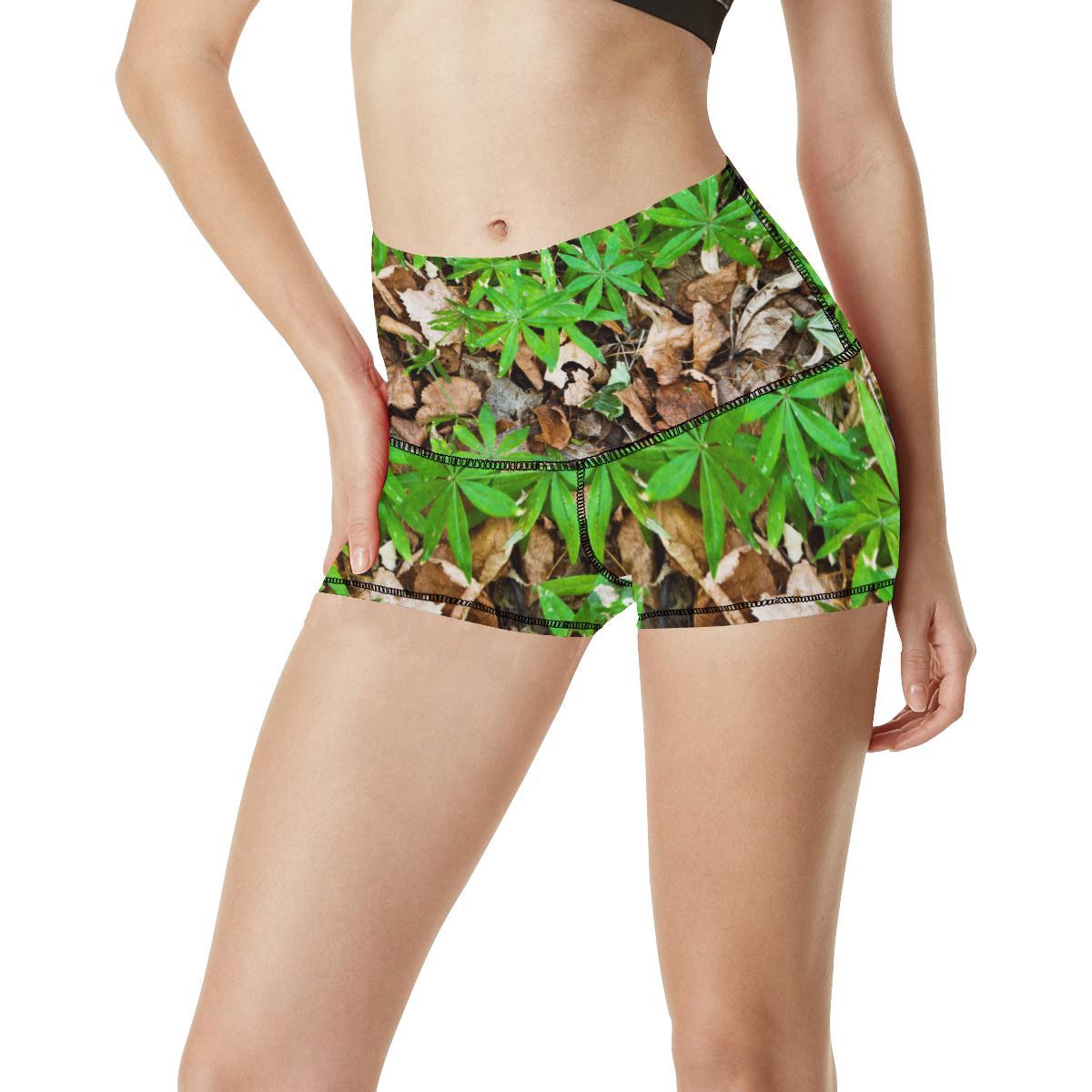 Camouflage Realistic Tree Fresh Print High Waisted Spandex Shorts-JTAMIGO.COM