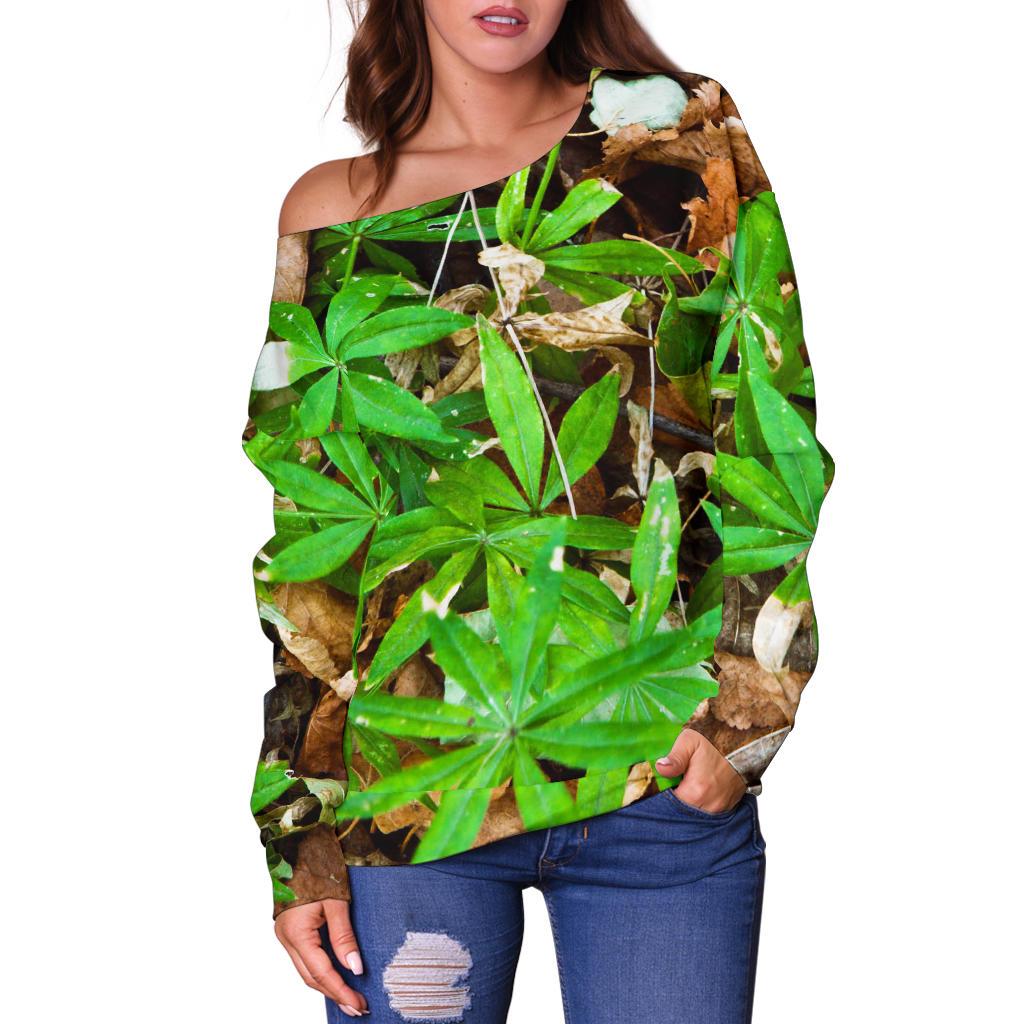Camouflage Realistic Tree Fresh Print Off Shoulder Sweatshirt