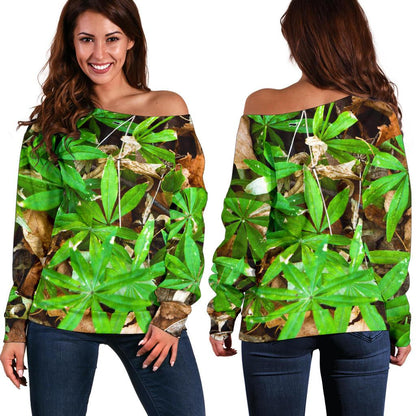 Camouflage Realistic Tree Fresh Print Off Shoulder Sweatshirt
