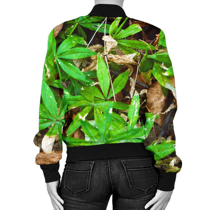 Camouflage Realistic Tree Fresh Print Women Casual Bomber Jacket