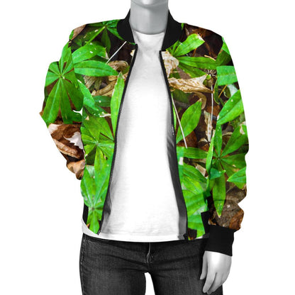 Camouflage Realistic Tree Fresh Print Women Casual Bomber Jacket