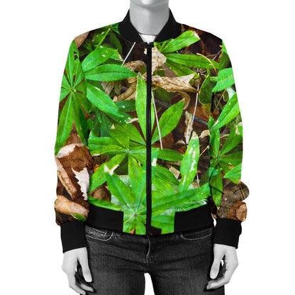Camouflage Realistic Tree Fresh Print Women Casual Bomber Jacket