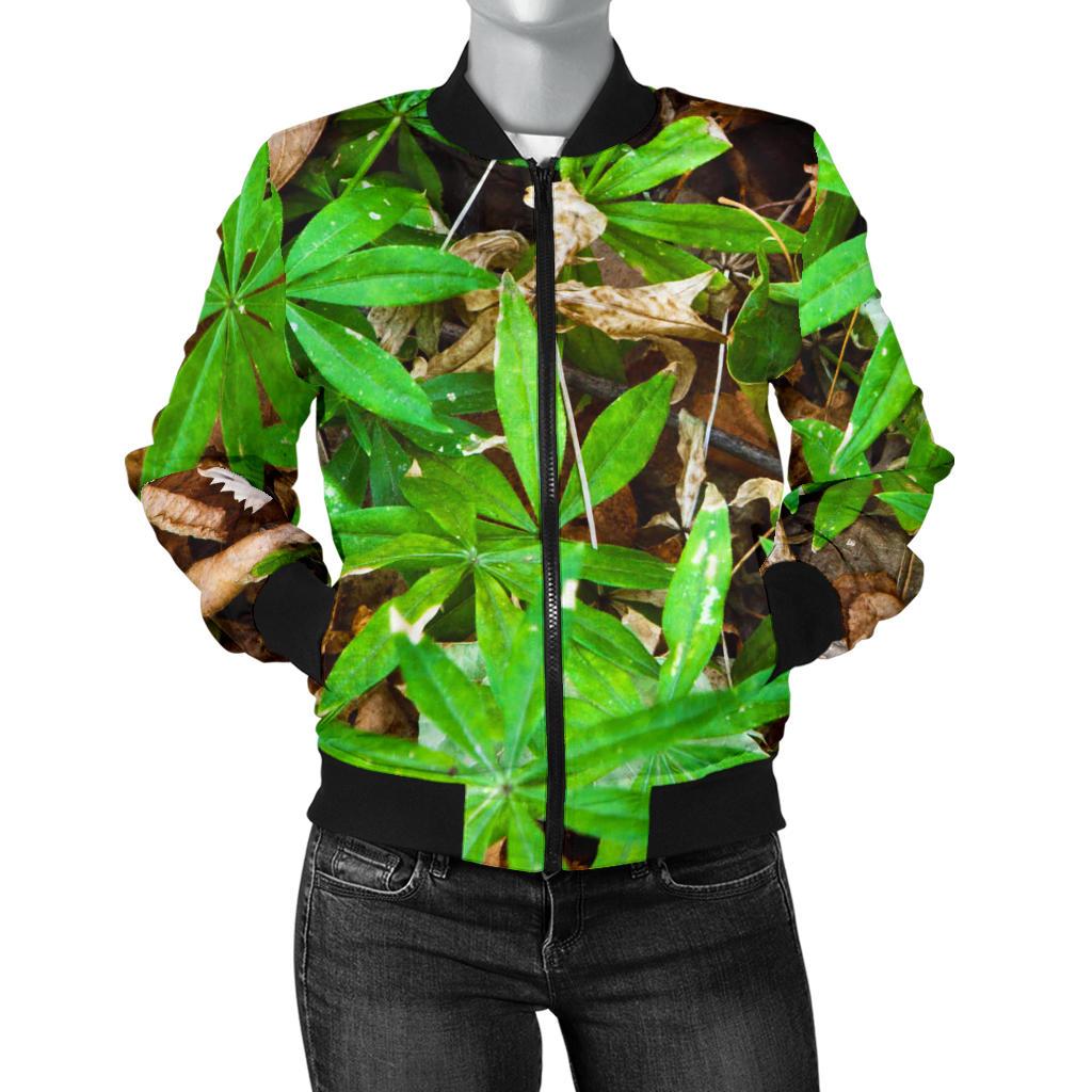 Camouflage Realistic Tree Fresh Print Women Casual Bomber Jacket