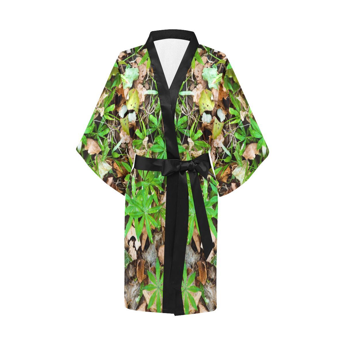 Camouflage Realistic Tree Fresh Print Women Short Kimono Robe