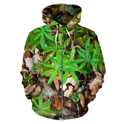 Camouflage Realistic Tree Fresh Print Zip Up Hoodie