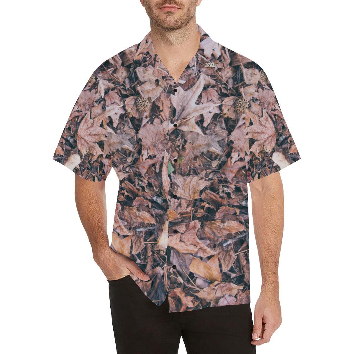Camouflage Realistic Tree Leaf Print Men Aloha Hawaiian Shirt