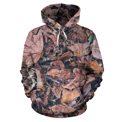 Camouflage Realistic Tree Leaf Print Pullover Hoodie