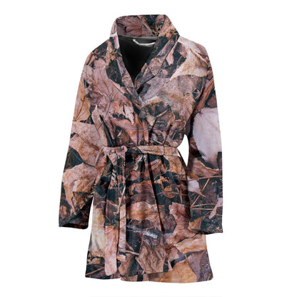 Camouflage Realistic Tree Leaf Print Women Bath Robe-JTAMIGO.COM