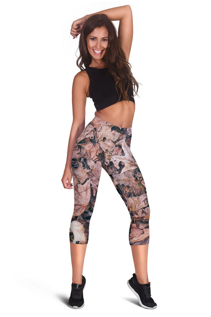 Camouflage Realistic Tree Leaf Print Women Capris