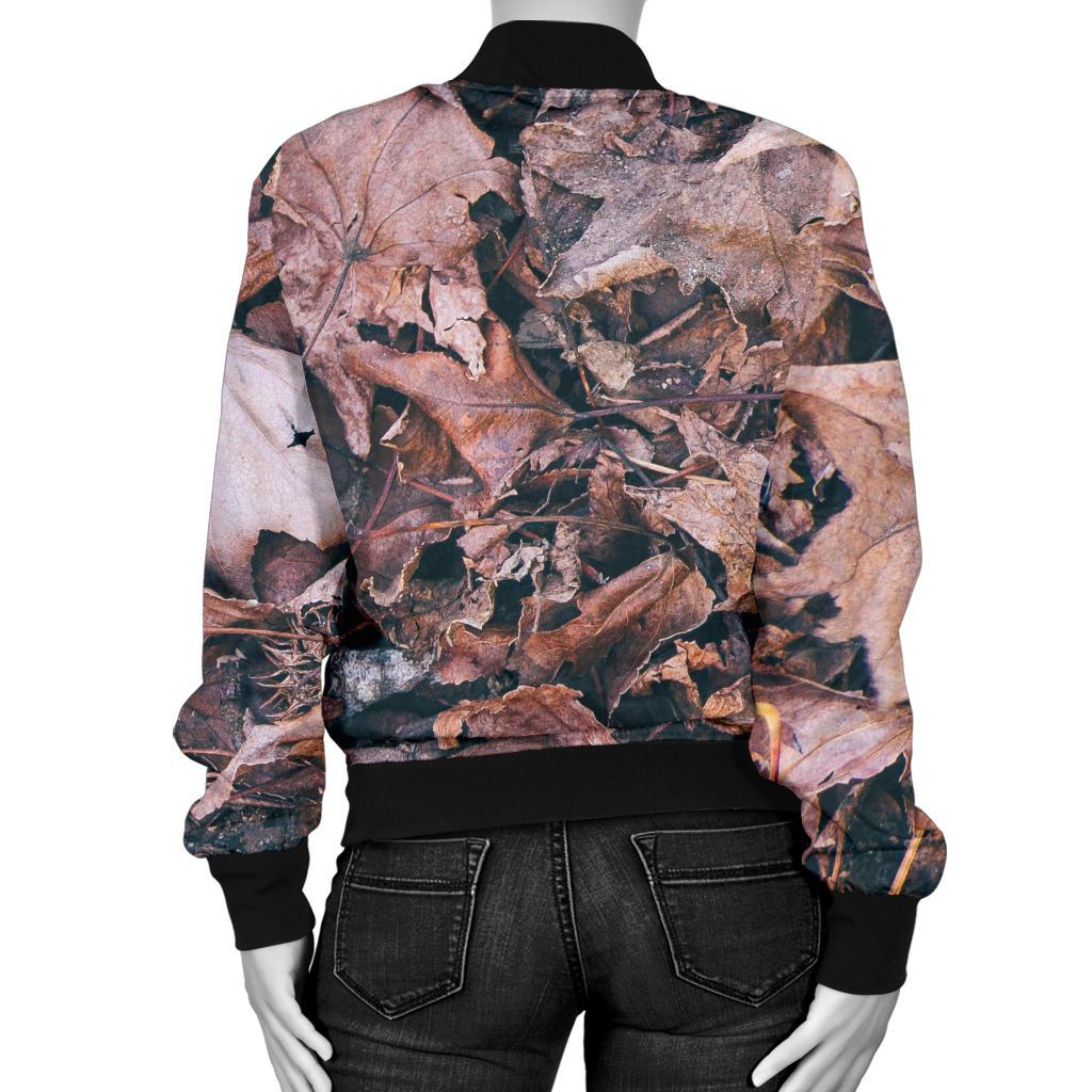 Camouflage Realistic Tree Leaf Print Women Casual Bomber Jacket