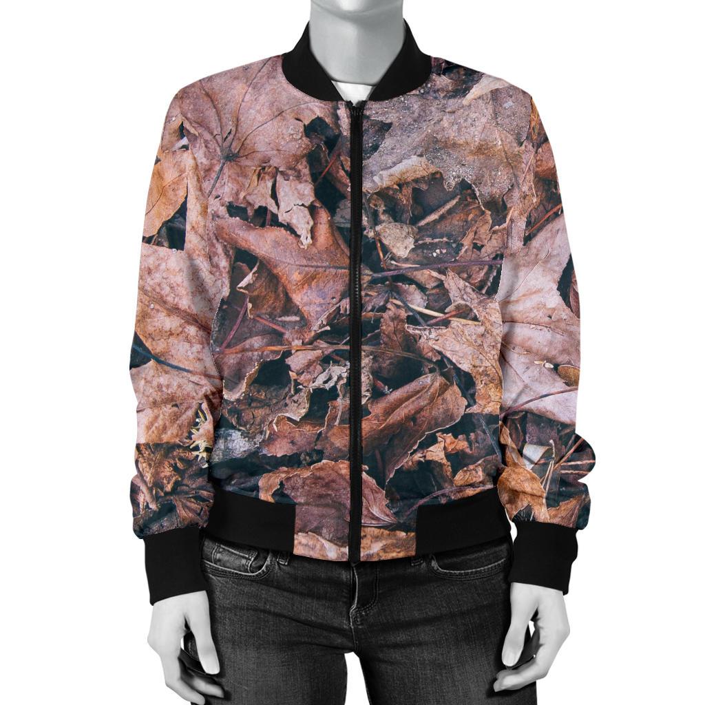 Camouflage Realistic Tree Leaf Print Women Casual Bomber Jacket