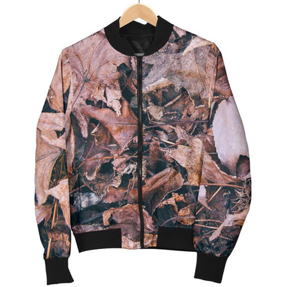 Camouflage Realistic Tree Leaf Print Women Casual Bomber Jacket