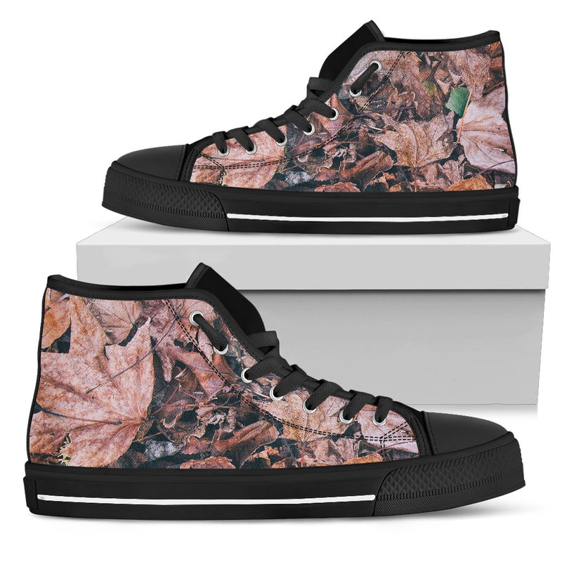 Camouflage Realistic Tree Leaf Print Women High Top Shoes