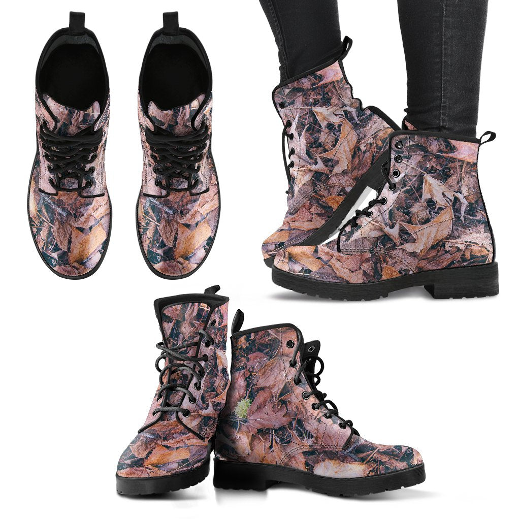 Camouflage Realistic Tree Leaf Print Women Leather Boots-JTAMIGO.COM