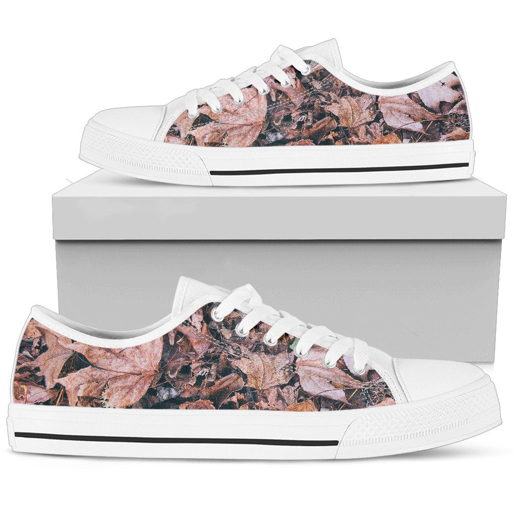 Camouflage Realistic Tree Leaf Print Women Low Top Shoes
