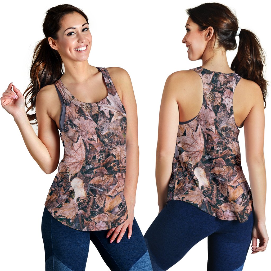 Camouflage Realistic Tree Leaf Print Women Racerback Tank Top-