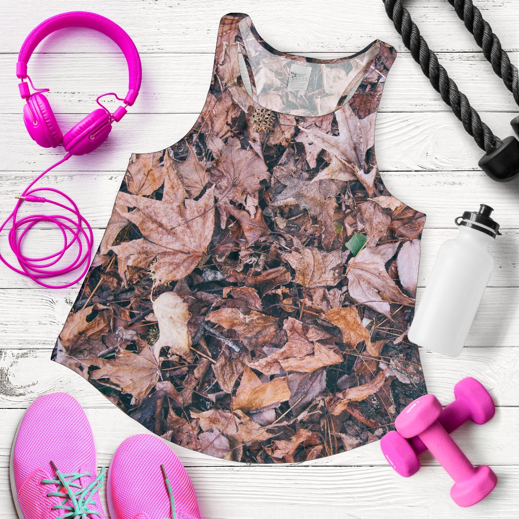 Camouflage Realistic Tree Leaf Print Women Racerback Tank Top-