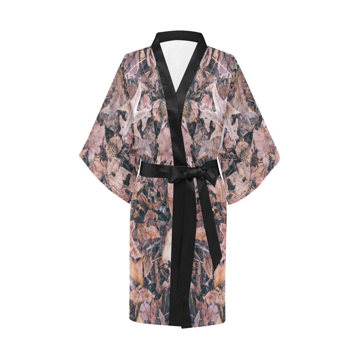 Camouflage Realistic Tree Leaf Print Women Short Kimono Robe