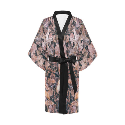 Camouflage Realistic Tree Leaf Print Women Short Kimono Robe