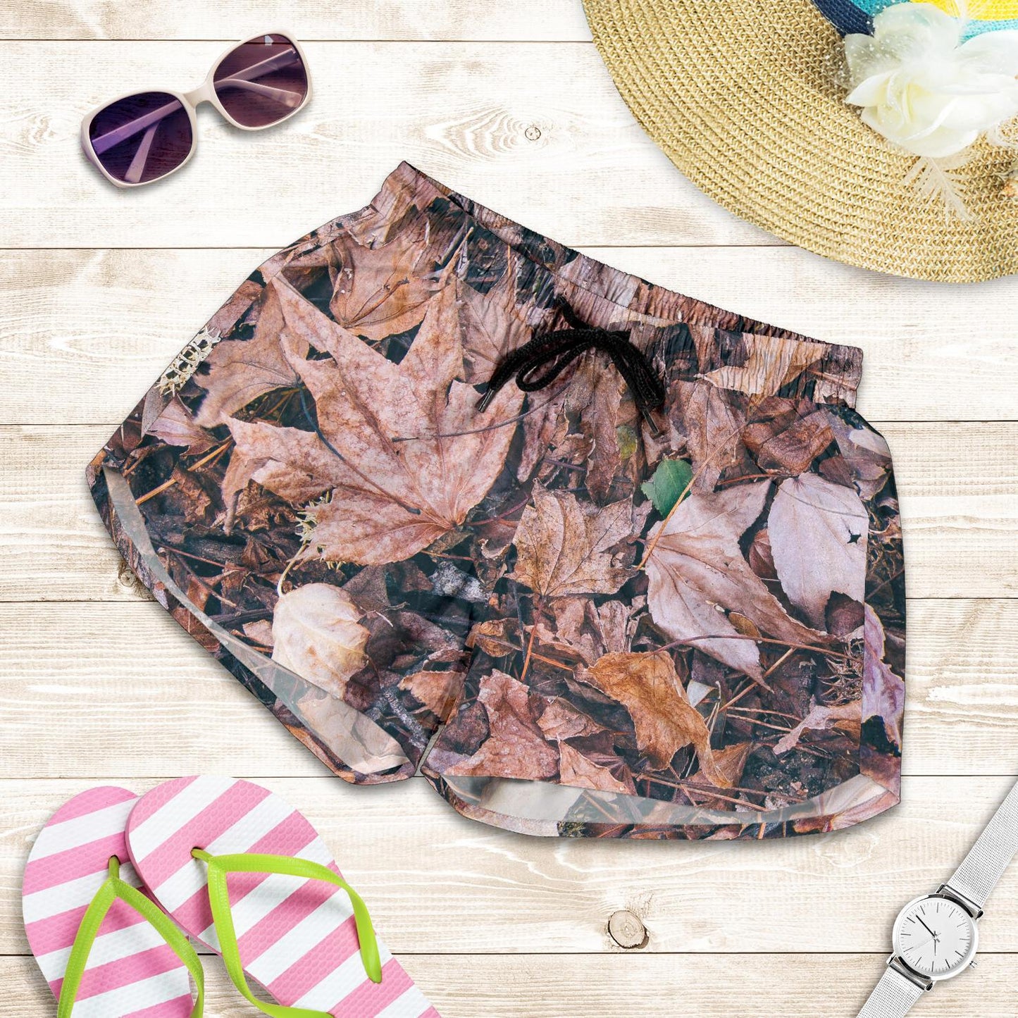 Camouflage Realistic Tree Leaf Print Women Shorts-JTAMIGO.COM