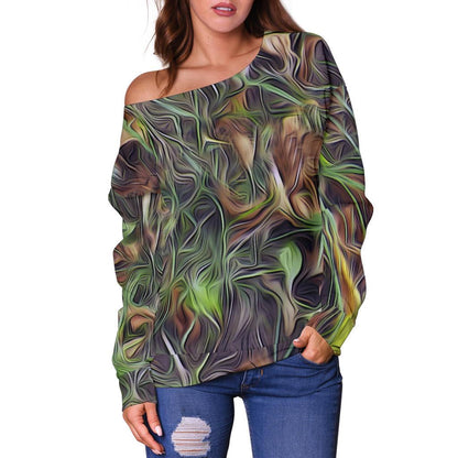 Camouflage Realistic Tree Print Off Shoulder Sweatshirt