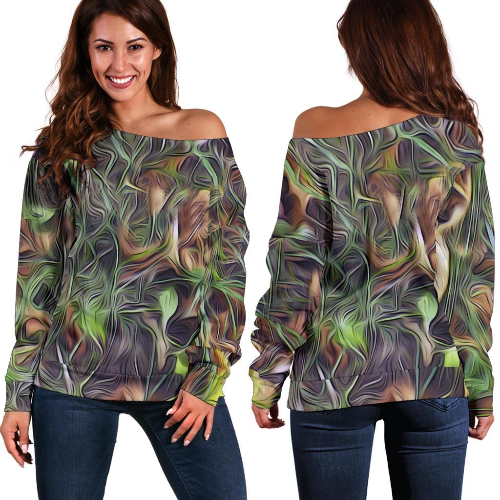 Camouflage Realistic Tree Print Off Shoulder Sweatshirt