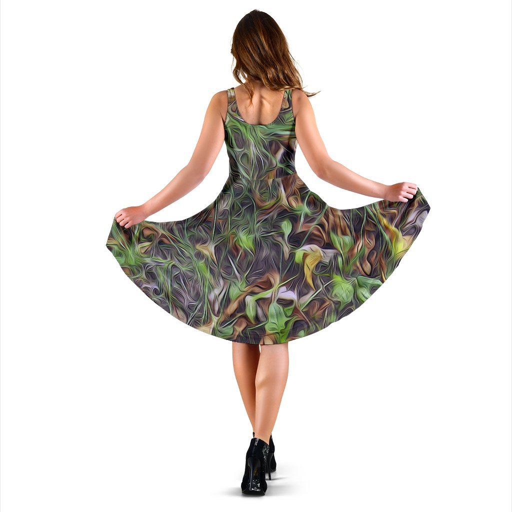Camouflage Realistic Tree Print Sleeveless Dress